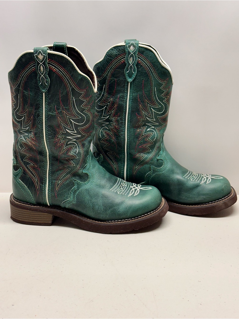 JUSTIN Western BOOTS Leather Cowboy TEAL GREEN 10 B Style